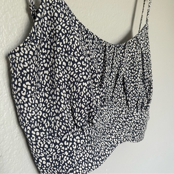 Navy Blue and White Leopard Print Cropped Bustier Tank Top Size Medium - Picture 3 of 7